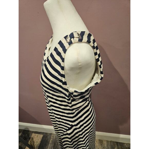 lauren ralph lauren sleeveless Maxi Dress 8 Medium Large navy stripe shelf bra - Picture 4 of 10